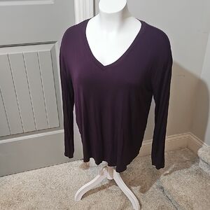 Wonderly Long Sleeve V-Neck Tee in Deep Plum